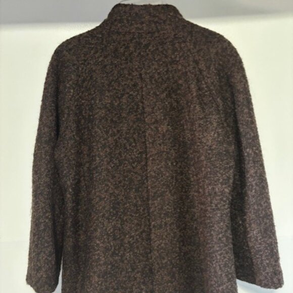 Anne Klein L Brown Coat Wool Blend Covered Button Pocket Timeless Tailored Warm - Picture 3 of 10
